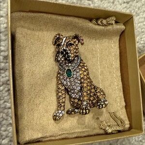 Elegant Brown and Gold Dog Brooch